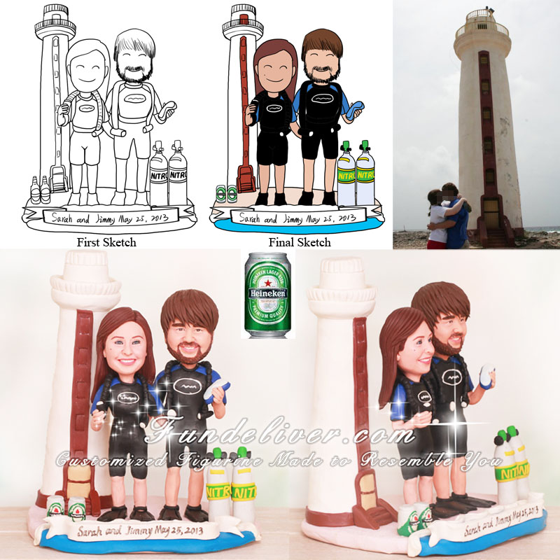 Lighthouse Scuba Diving Wedding Cake Toppers